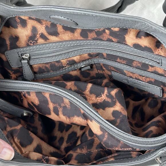 B. Makowsky grey Leather slouchy Silver Hardware Twisted Shoulder Strap Purse. - Picture 9 of 9